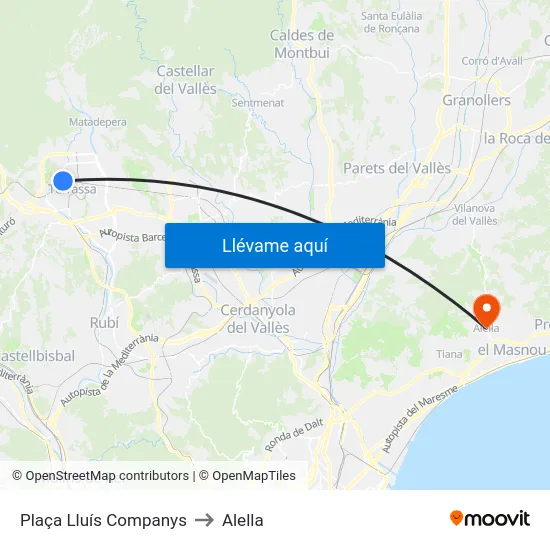 Plaça Lluís Companys to Alella map