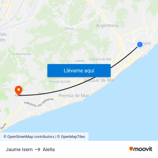 Jaume Isern to Alella map