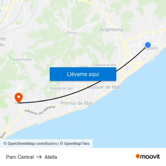 Parc Central to Alella map