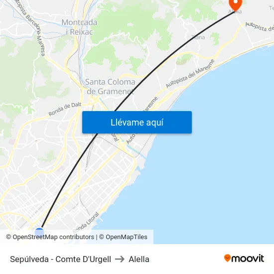 Sepúlveda - Comte D'Urgell to Alella map