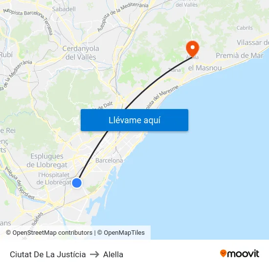 Ciutat De La Justícia to Alella map