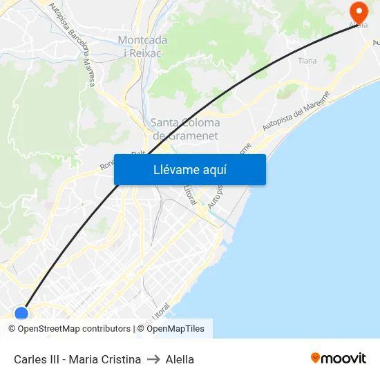 Carles III - Maria Cristina to Alella map