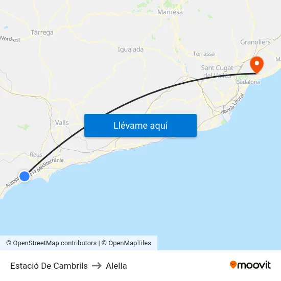 Estació De Cambrils to Alella map