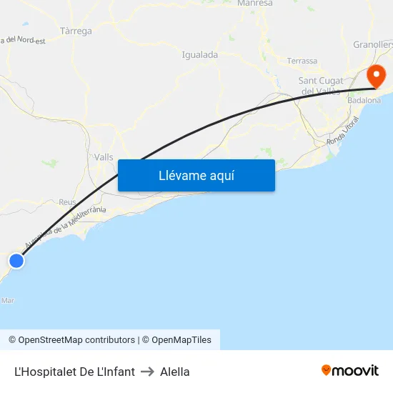 L'Hospitalet De L'Infant to Alella map