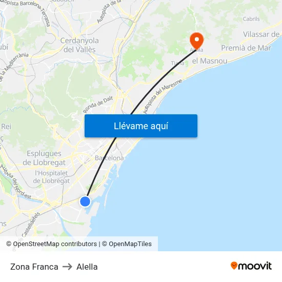 Zona Franca to Alella map