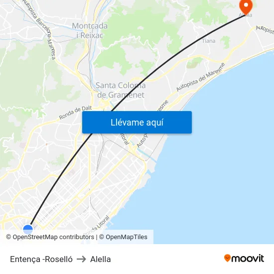 Entença -Roselló to Alella map