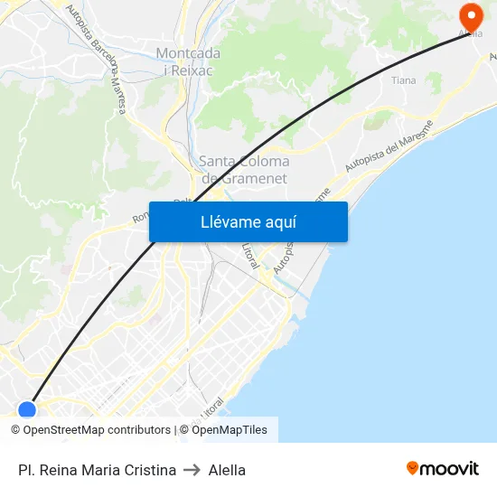 Pl. Reina Maria Cristina to Alella map