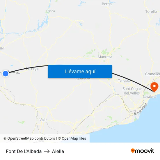 Font De L'Albada to Alella map