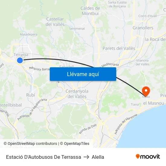 Estació D'Autobusos De Terrassa to Alella map