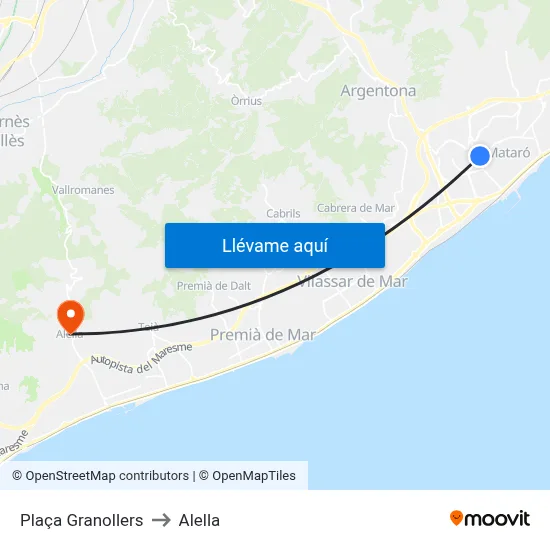 Plaça Granollers to Alella map