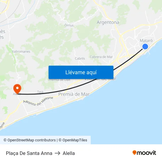 Plaça De Santa Anna to Alella map
