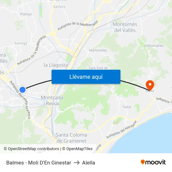 Balmes - Molí D'En Ginestar to Alella map