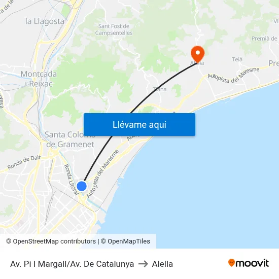 Av. Pi I Margall/Av. De Catalunya to Alella map
