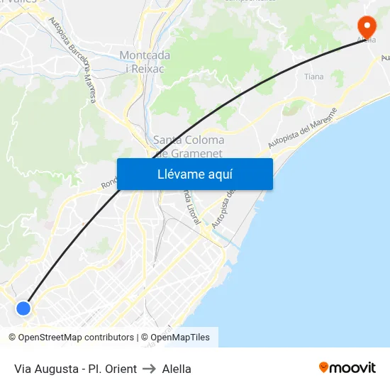 Via Augusta - Pl. Orient to Alella map