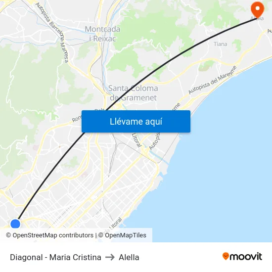 Diagonal - Maria Cristina to Alella map