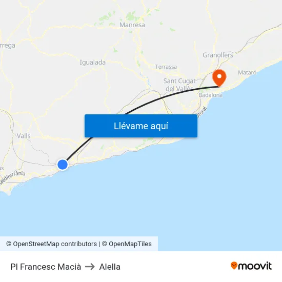 Pl Francesc Macià to Alella map