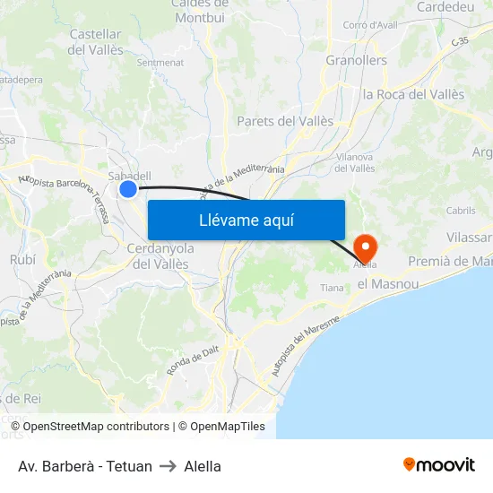 Av. Barberà - Tetuan to Alella map