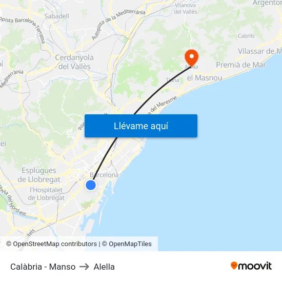 Calàbria - Manso to Alella map
