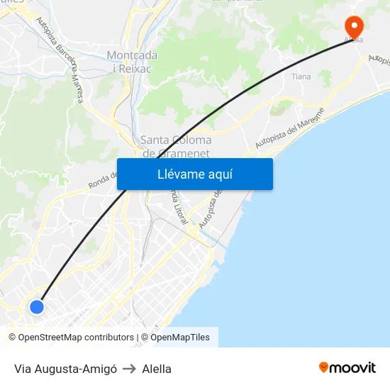 Via Augusta-Amigó to Alella map