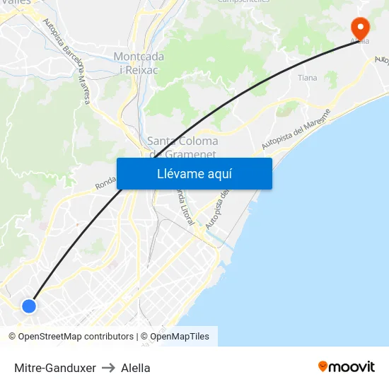 Mitre-Ganduxer to Alella map