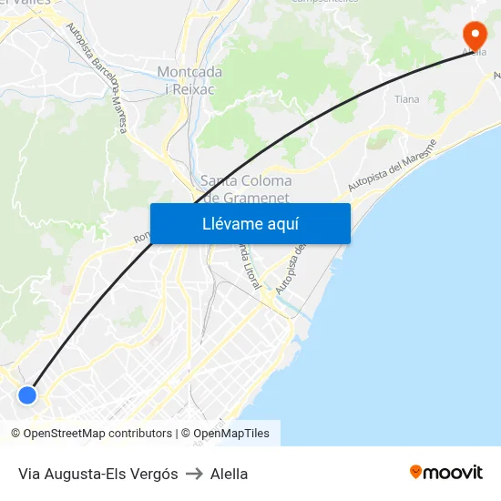 Via Augusta-Els Vergós to Alella map