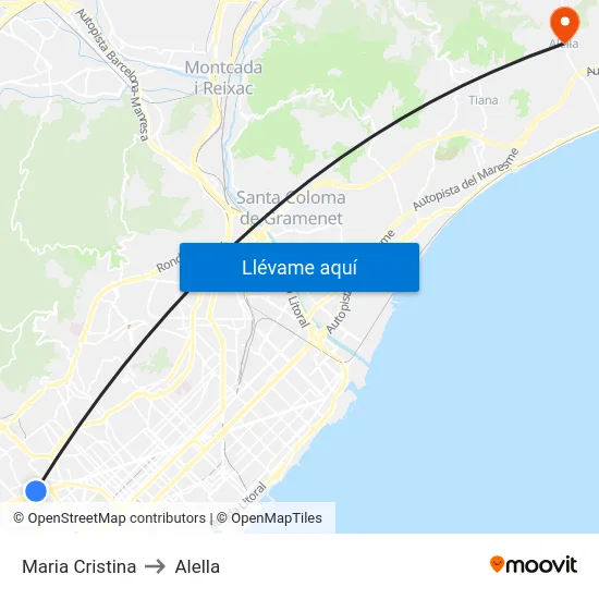 Maria Cristina to Alella map