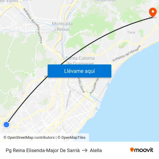 Pg Reina Elisenda-Major De Sarrià to Alella map