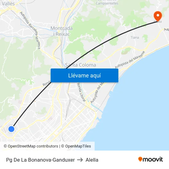 Pg De La Bonanova-Ganduxer to Alella map