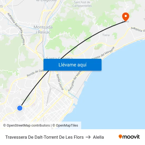 Travessera De Dalt-Torrent De Les Flors to Alella map