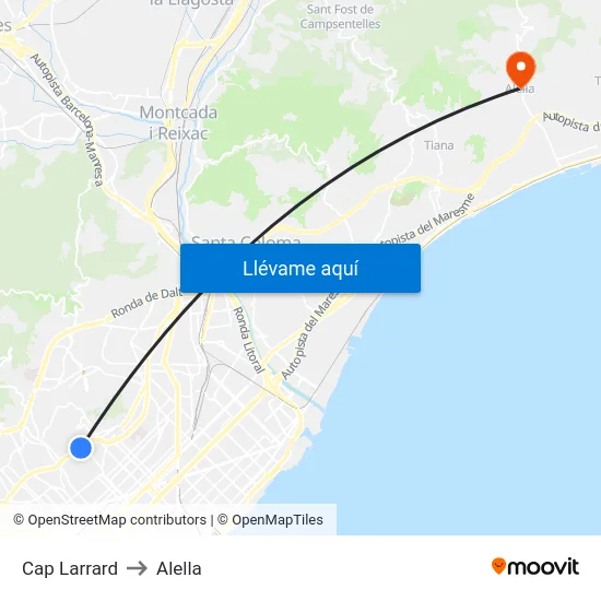 Cap Larrard to Alella map