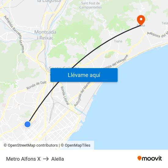 Metro Alfons X to Alella map
