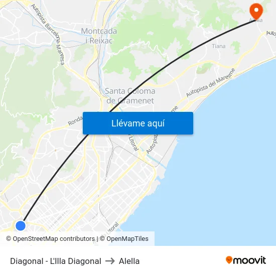 Diagonal - L'Illa Diagonal to Alella map