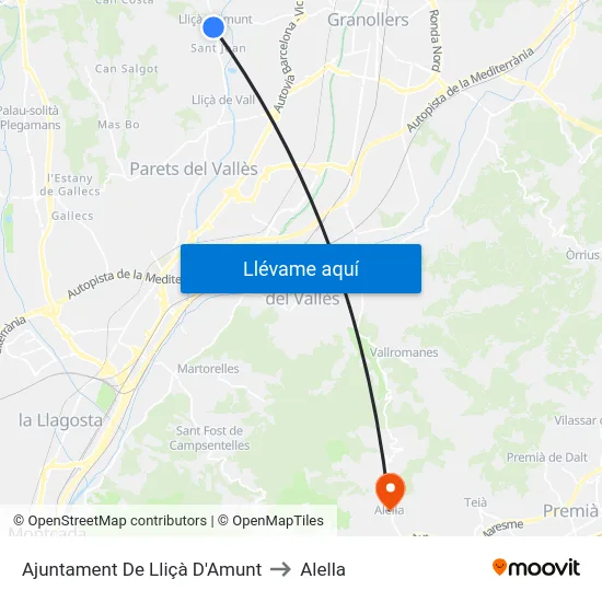 Ajuntament De Lliçà D'Amunt to Alella map