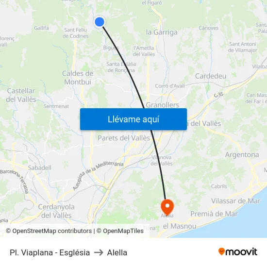 Pl. Viaplana - Església to Alella map