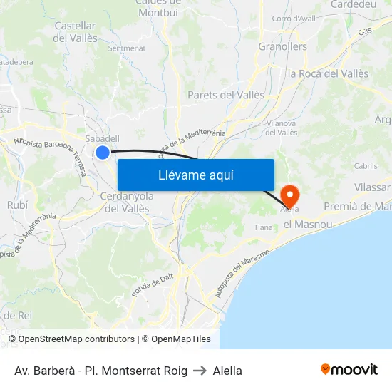 Av. Barberà - Pl. Montserrat Roig to Alella map