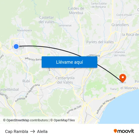Cap Rambla to Alella map