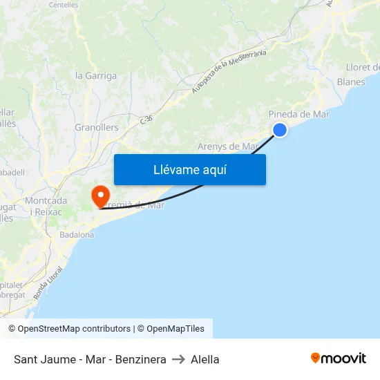 Sant Jaume - Mar - Benzinera to Alella map