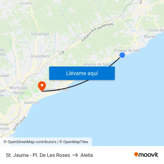 St. Jaume - Pl. De Les Roses to Alella map