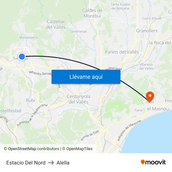 Estacio Del Nord to Alella map