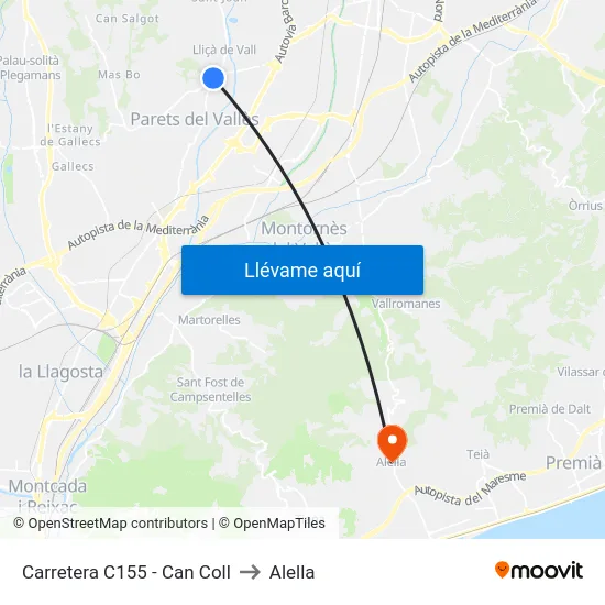 Carretera C155 - Can Coll to Alella map