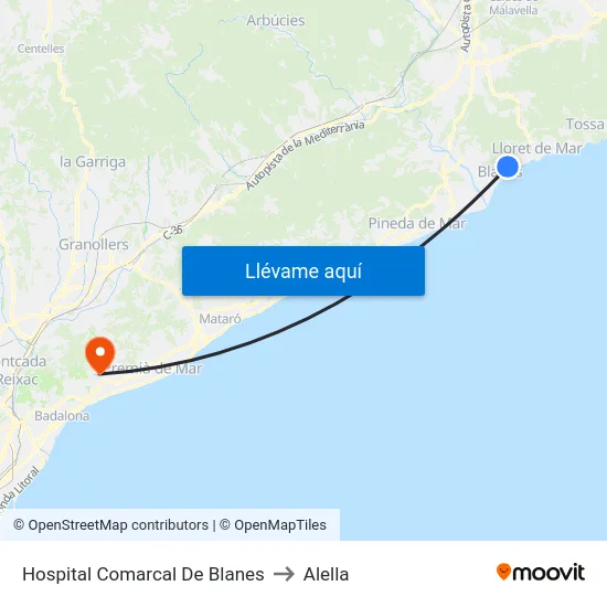 Hospital Comarcal De Blanes to Alella map