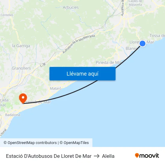Estació D'Autobusos De Lloret De Mar to Alella map