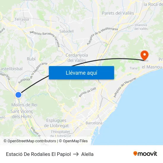 Estació De Rodalies El Papiol to Alella map