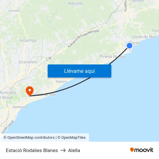 Estació Rodalies Blanes to Alella map