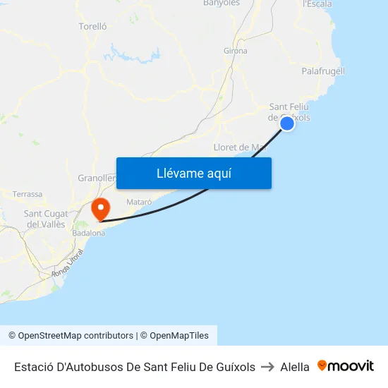 Estació D'Autobusos De Sant Feliu De Guíxols to Alella map