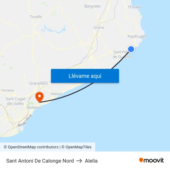 Sant Antoni De Calonge Nord to Alella map