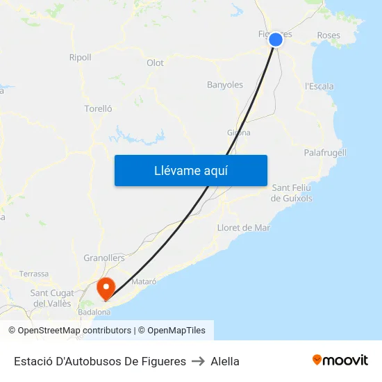 Estació D'Autobusos De Figueres to Alella map