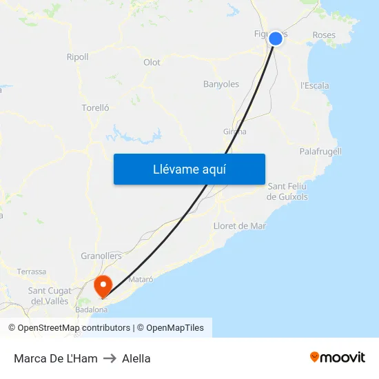 Marca De L'Ham to Alella map