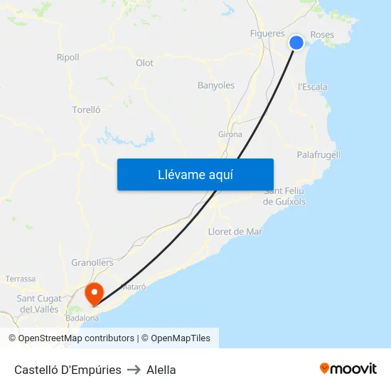 Castelló D'Empúries to Alella map