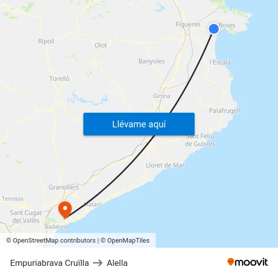 Empuriabrava Cruïlla to Alella map